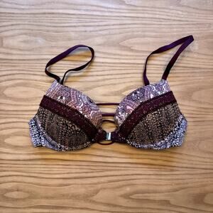 Victoria's Secret Very Sexy Push-Up Maroon Pink Paisley Bra 32B